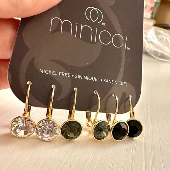 3 Pairs of Faux Gem Dangle Earrings from Minicci - Picture 2 of 4